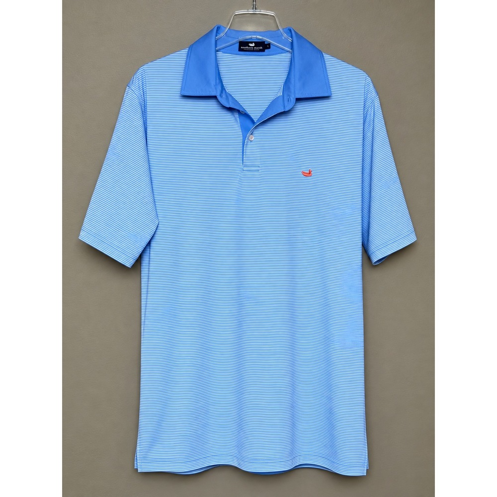 Southern Marsh Men's Performance Polo Shirt Blue White Stripe Size XL